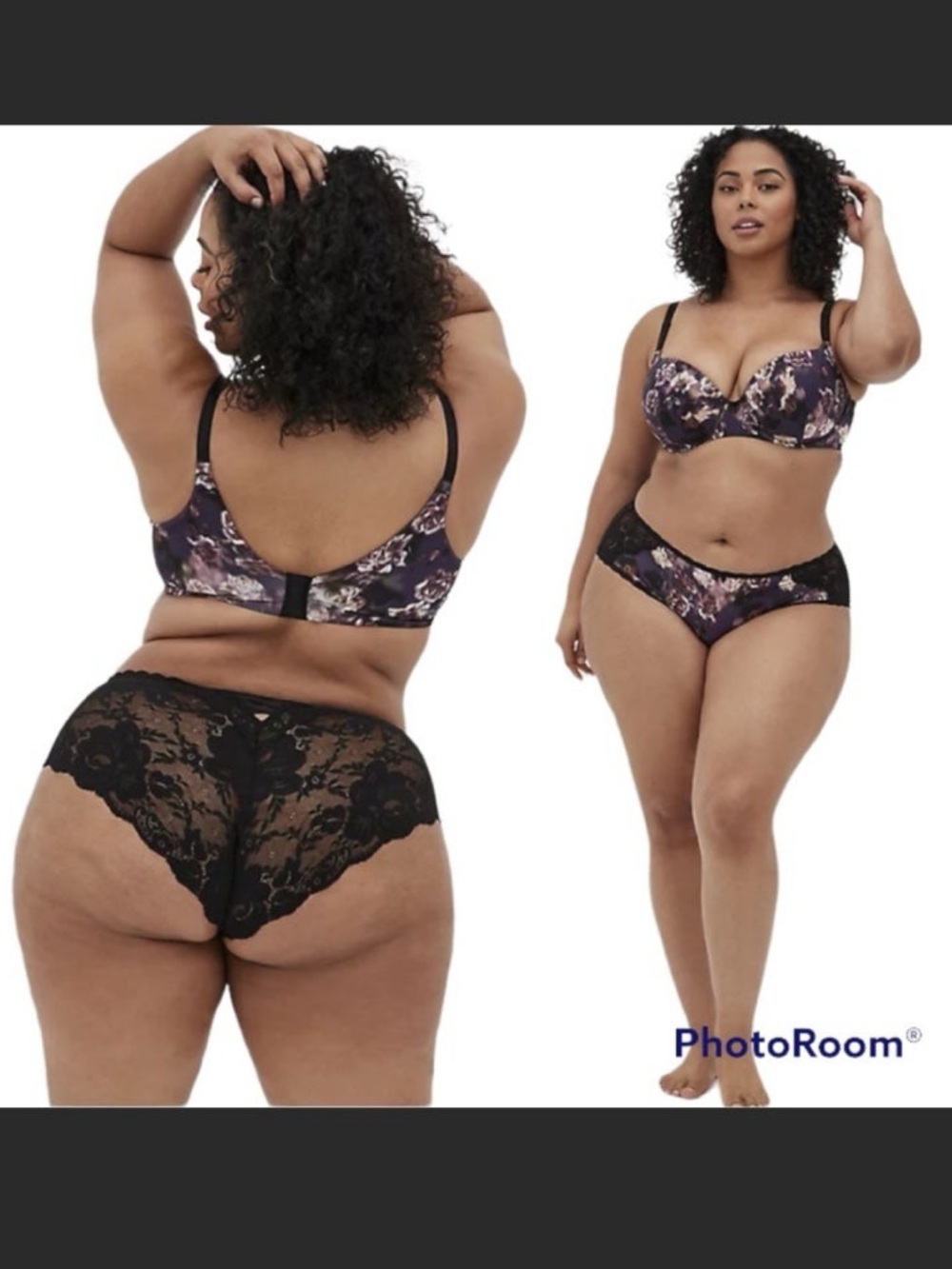 NWT torrid sexy bra and panty set - black floral pattern